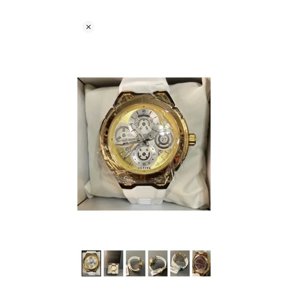 Activa men’s watch silicon band white with gold bezel